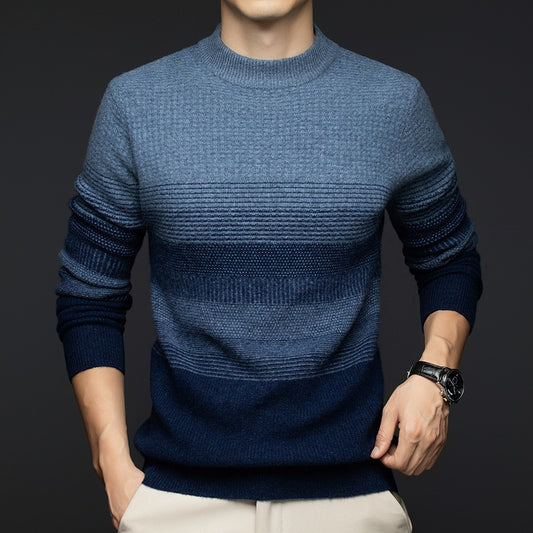 ​Gradient Knit Mock-Neck Sweater in Flower blue textured knit by Season Prestige