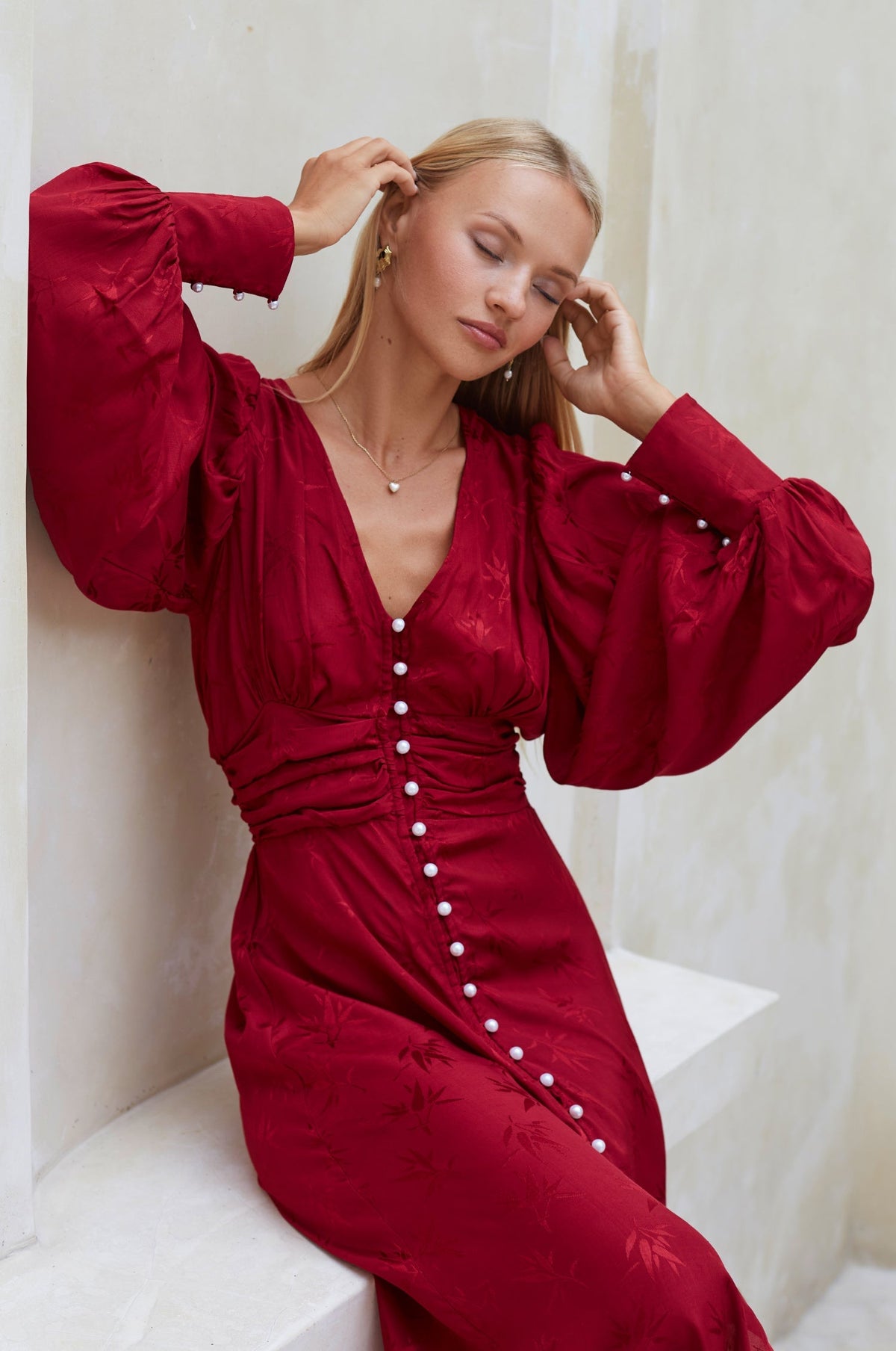 Juliette Pearl Buttons Midi Dress-0