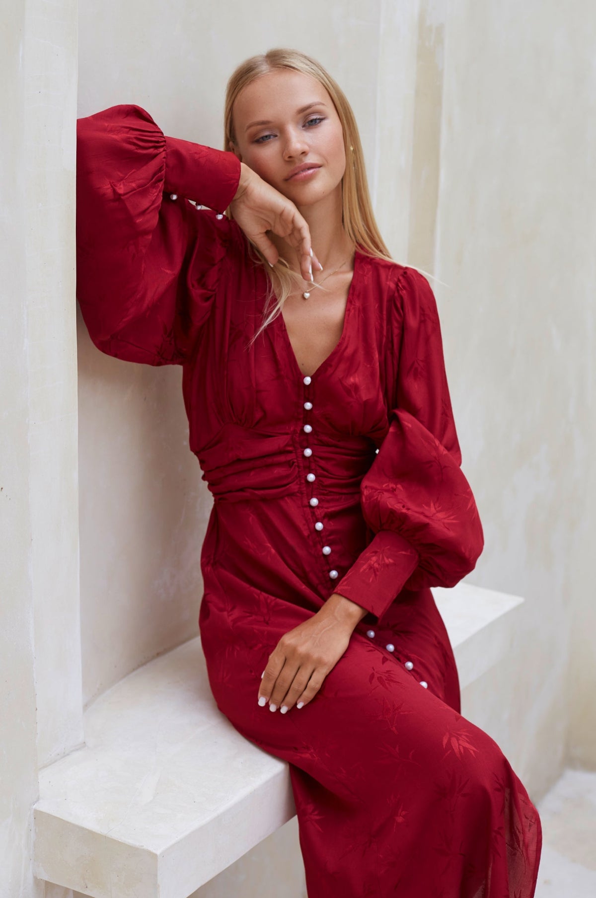 Juliette Pearl Buttons Midi Dress-4