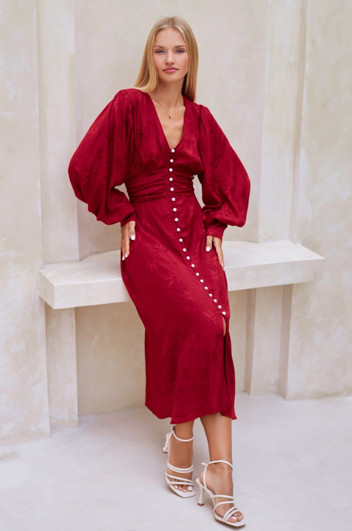 Juliette Pearl Buttons Midi Dress-2
