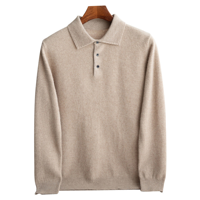 ​Prestige men's 100% fine wool long-sleeve polo knit in refined beige