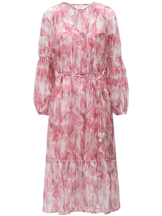 Floral Blush Pink Two Piece Chiffon Dress